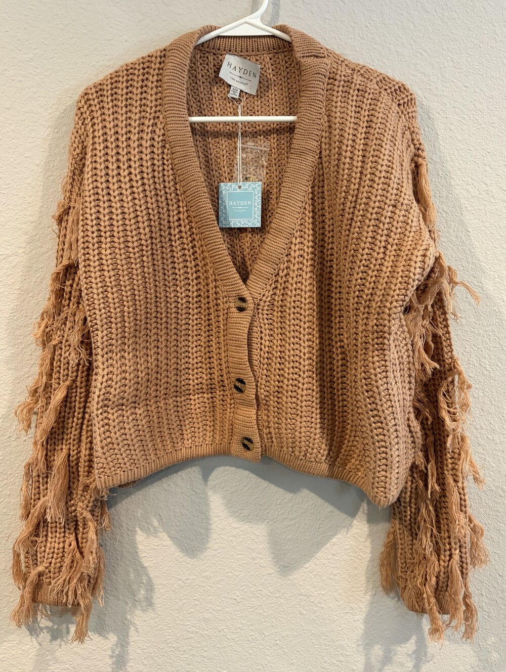 NEW Hayden Los Angeles Womens Knit‎ Oversized Button Up Fringe Cardigan Sweater